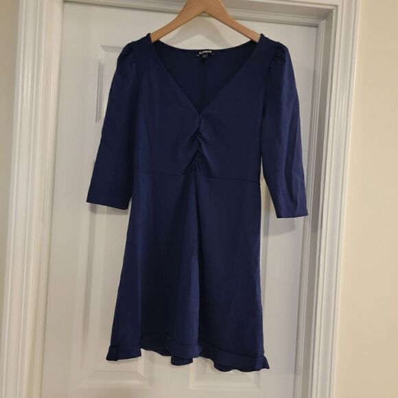 Express Deep V-Neck Ruffle Hem Fit And Flare Dress Size Medium - Picture 2 of 6